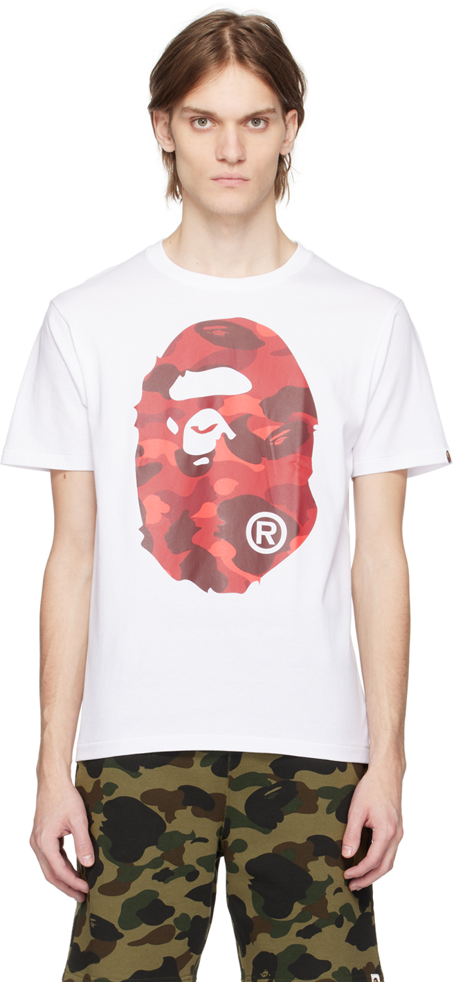 BAPE: White & Red Camo Big Ape Head T-Shirt | SSENSE UK
