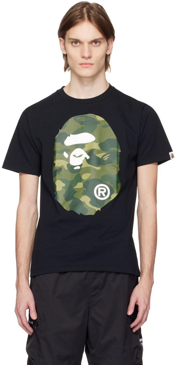 Bape Black Big Ape Head T-shirt In Black X Green