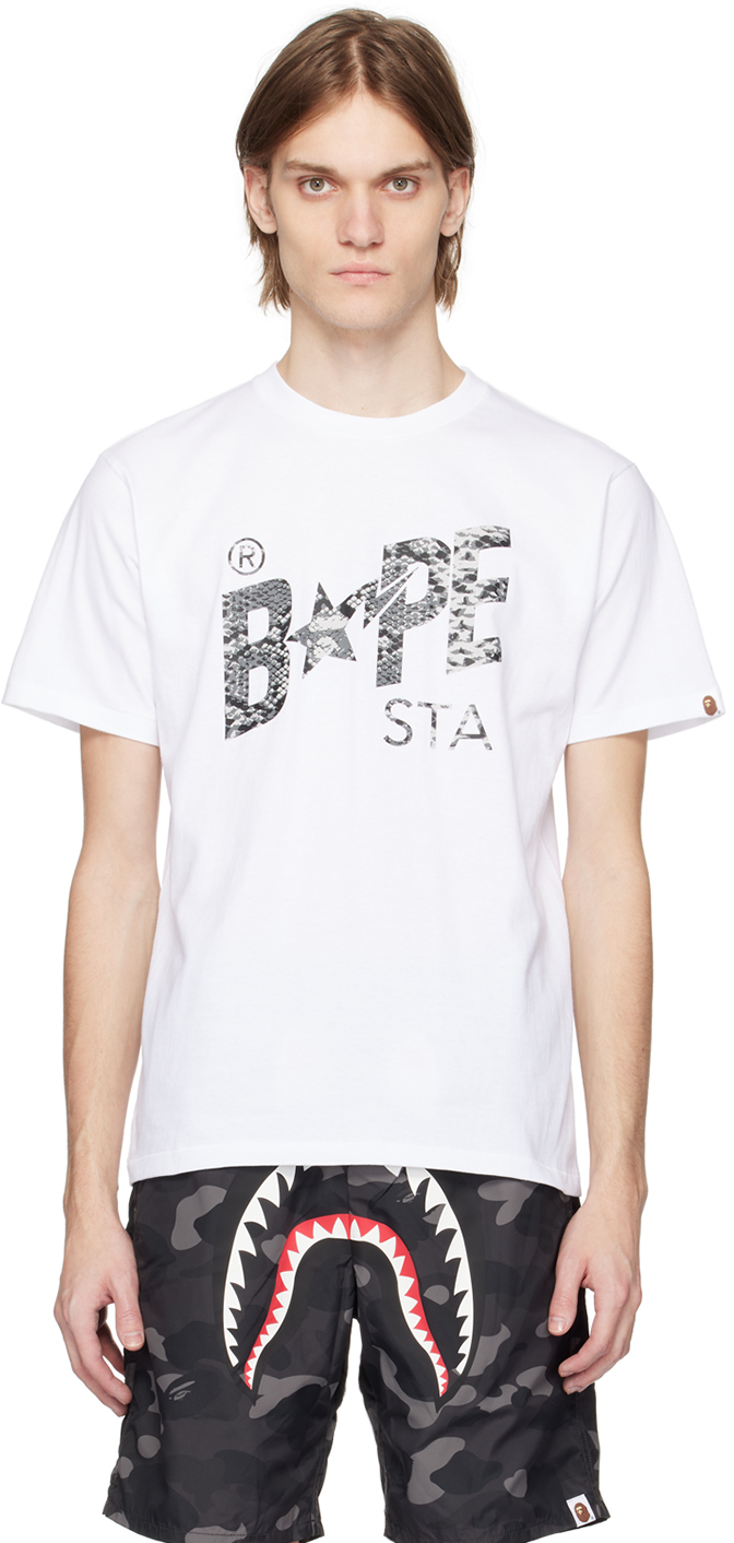 Bape White Snake Sta T-shirt In White X Gray