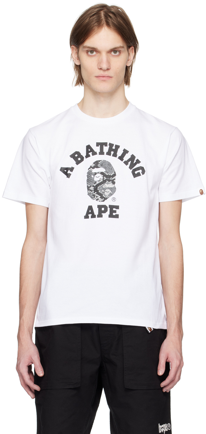 BAPE: White Snake College T-Shirt | SSENSE