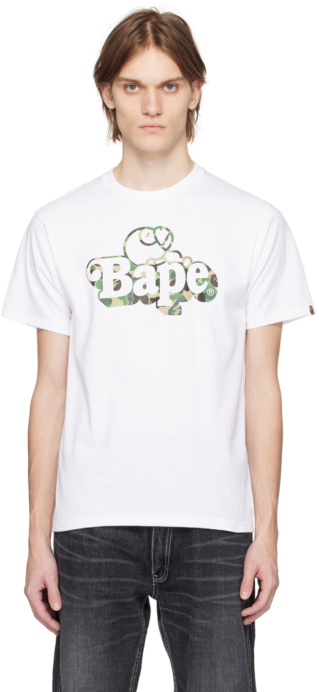 Bape White Abc Camo Milo On  T-shirt In White X Green