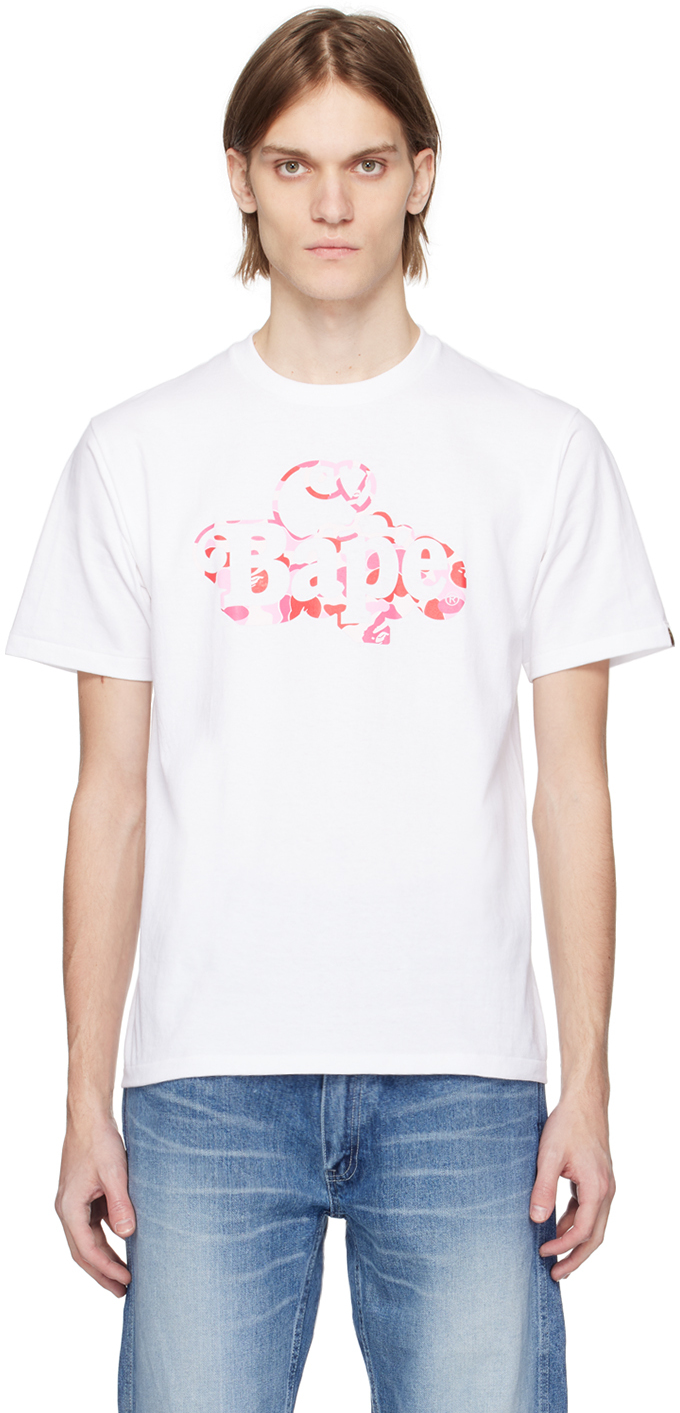 Bape White Abc Camo Milo On  T-shirt In White X Pink