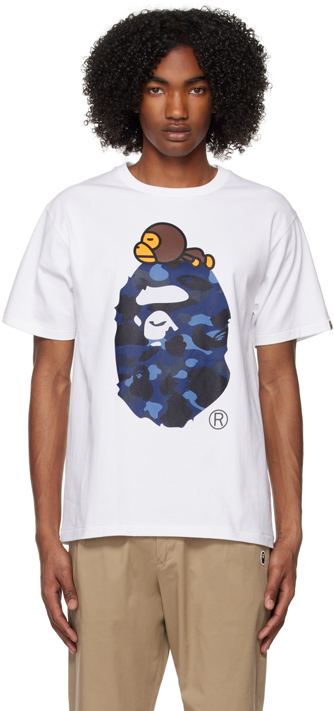 BAPE: White Color Camo Milo On Big Ape T-Shirt | SSENSE UK