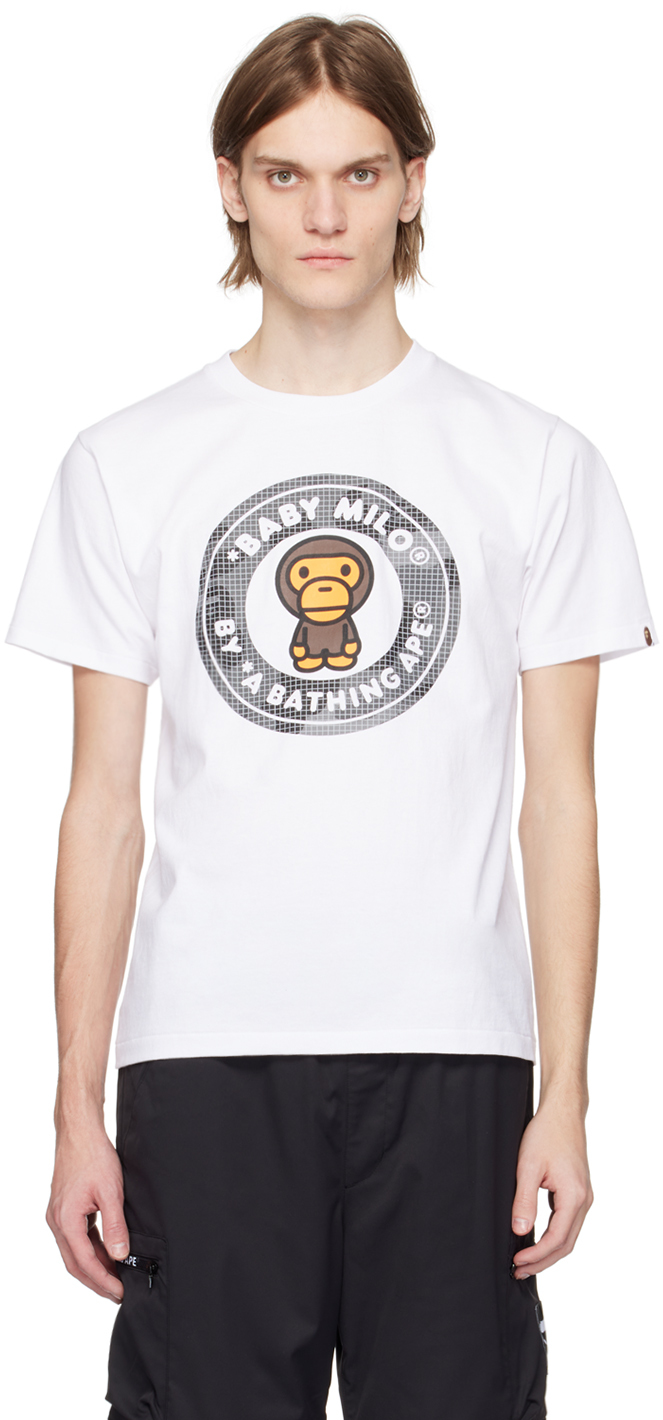BAPE: White Grid Camo Milo Busy Works T-Shirt | SSENSE