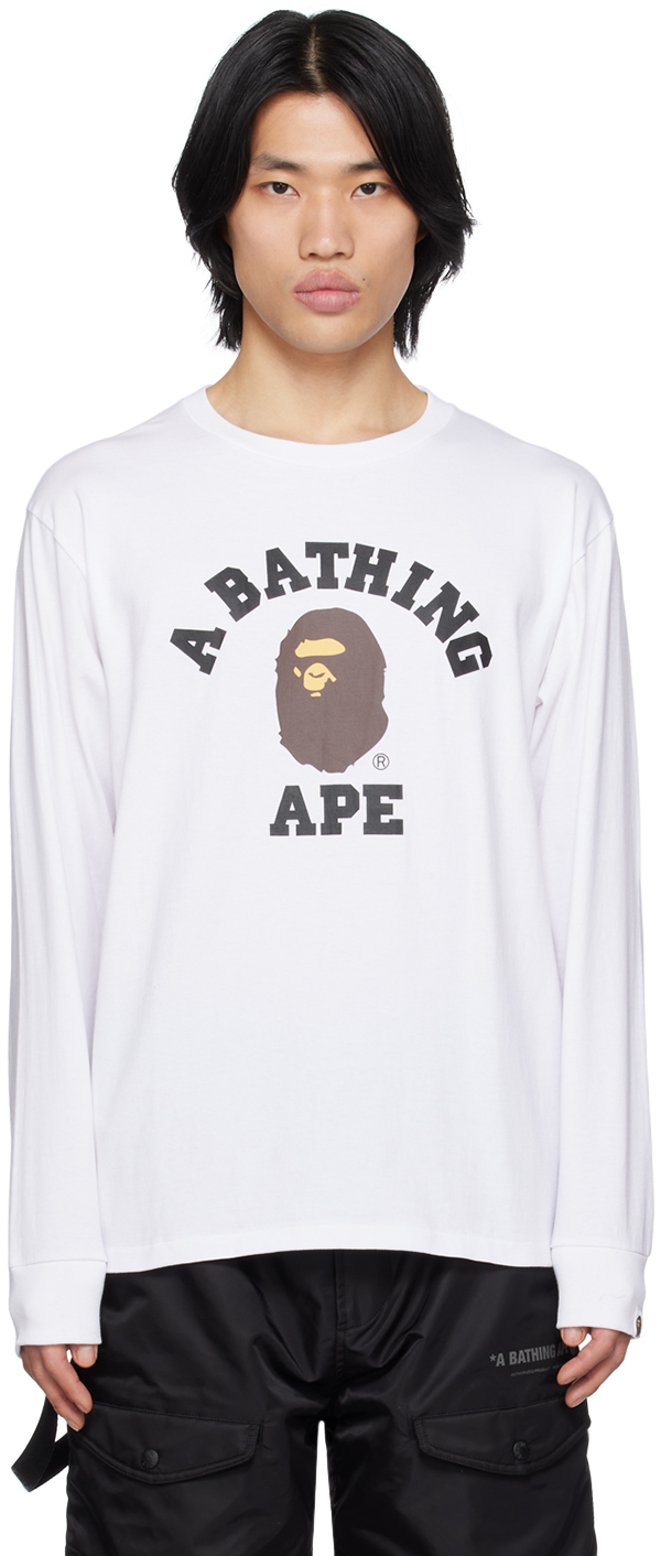 White College Long Sleeve T-Shirt by BAPE on Sale