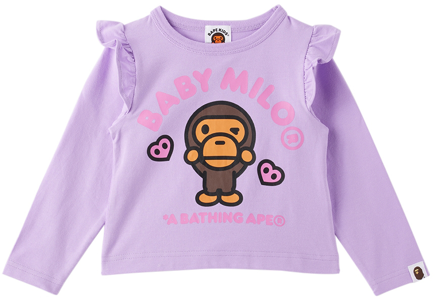 Shop Bape Baby Purple Baby Milo Heart Long Sleeve T-shirt