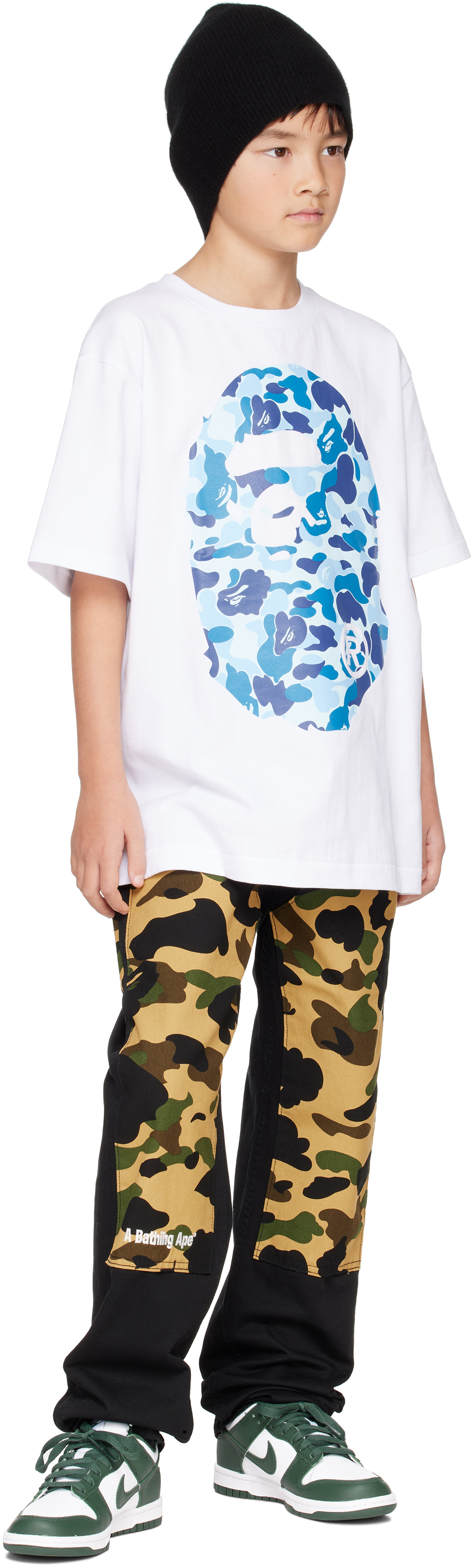 BAPE KIDS BLACK 1ST CAMO PAINTER TROUSERS 