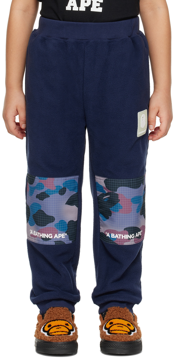 Shop Bape Kids Navy Grid Camo Pants
