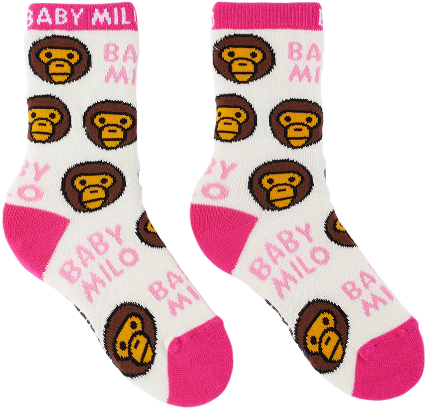 BAPE Kids White Baby Milo Pattern Socks