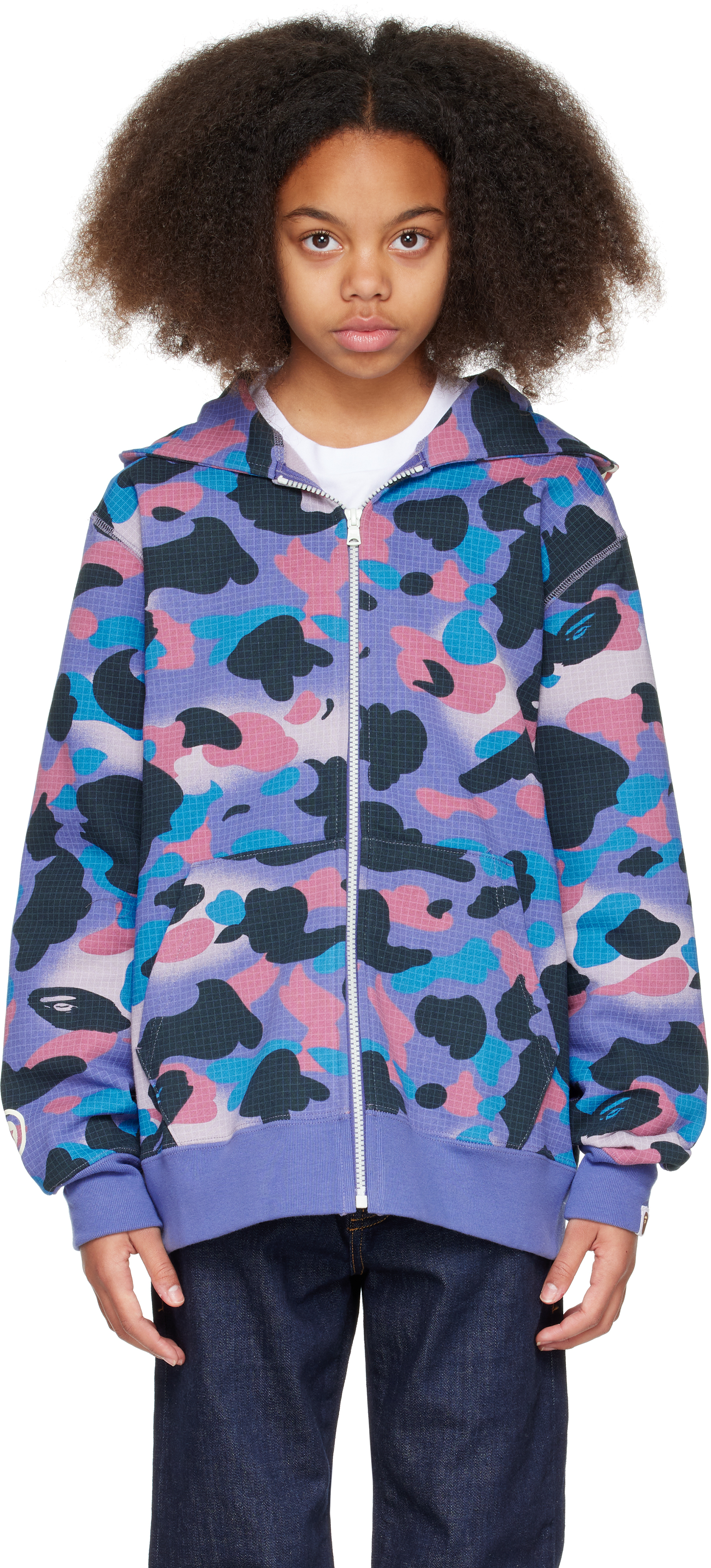 Bape Kids Purple Grid Camo Shark Glow In The Dark Zip Hoodie
