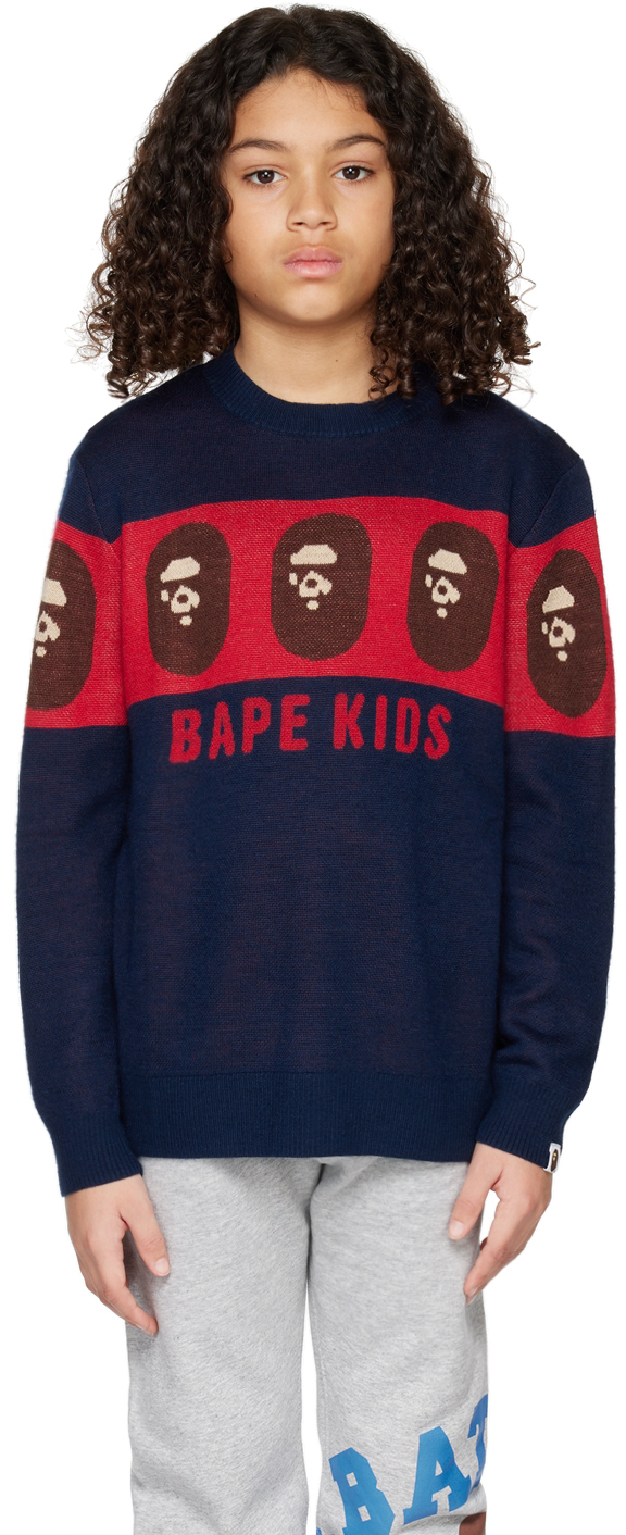 BAPE Kids Navy & Red Ape Head Sweater