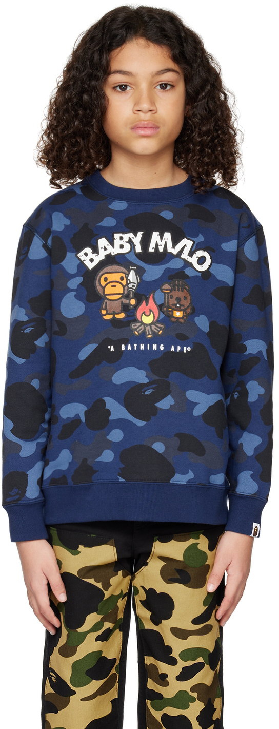 Bape Kids Navy 'baby Milo' Camp Sweatshirt