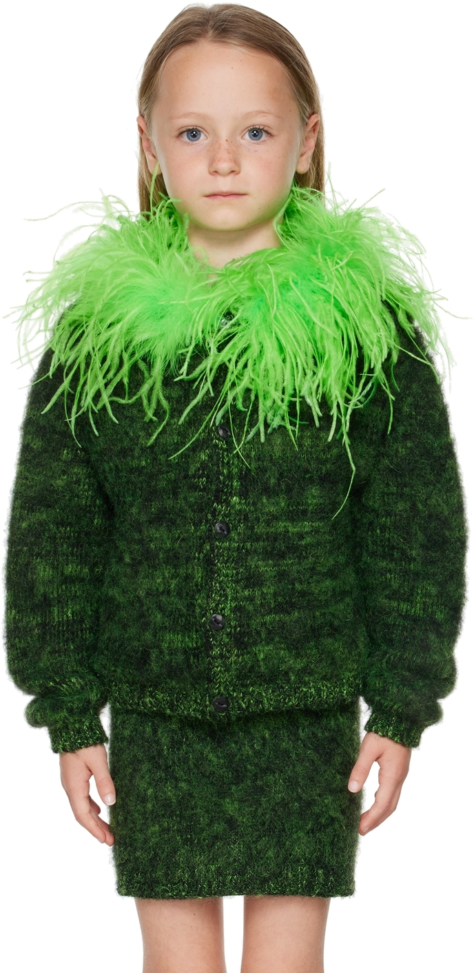 Mimi Wade Ssense Exclusive Kids Green Slime Cardigan In Black Mohair With Gr