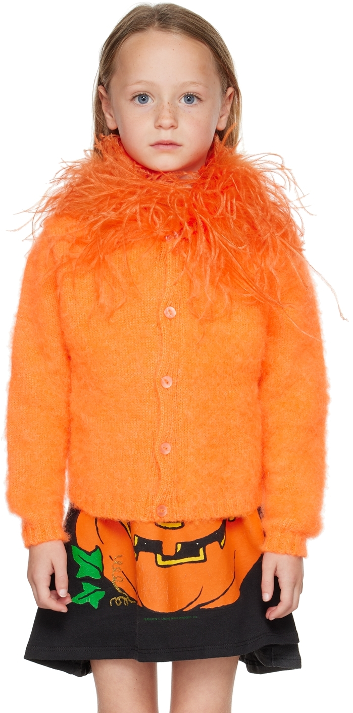 Mimi Wade Ssense Exclusive Kids Orange Pumpkin Cardigan In Fluro Orange Mohair