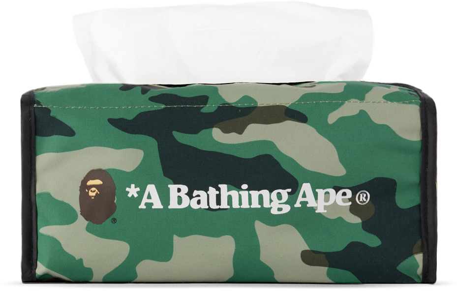 Bape Green Woodland Camo Travel Tissue Case In Olive Drab