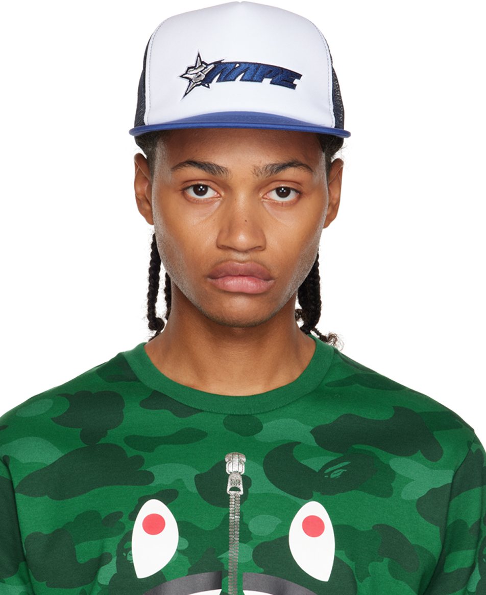 AAPE By A Bathing Ape Blue Embroidered Cap SSENSE UK