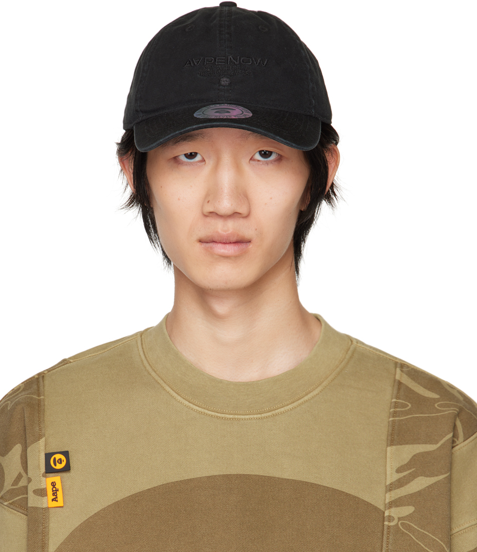 Aape By A Bathing Ape Black Washed Cap In Bkl