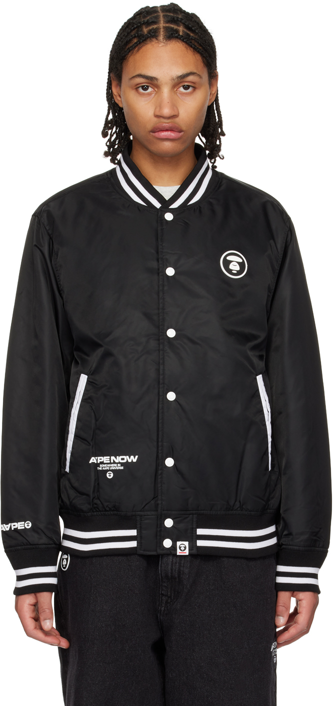 Black Striped Bomber Jacket by AAPE by A Bathing Ape on Sale