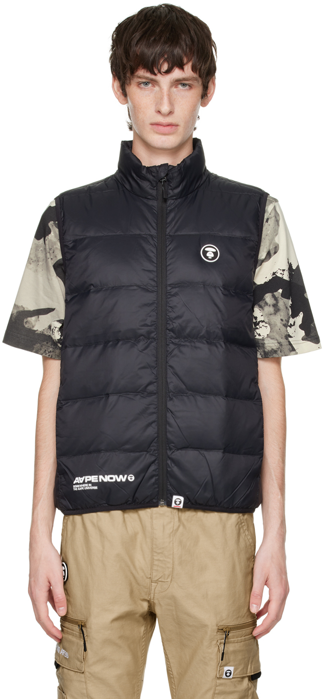 Black Printed Down Vest by AAPE by A Bathing Ape on Sale
