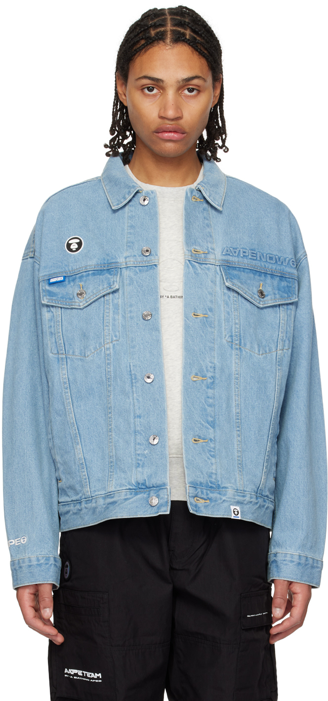 AAPE by A Bathing Ape: Blue Button Denim Jacket | SSENSE UK