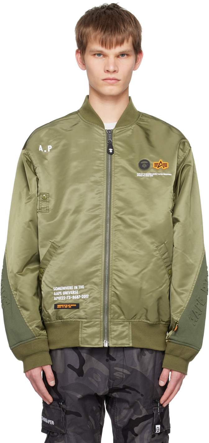 Aape By A Bathing Ape Green Alpha Industries Edition Ma1 Bomber Jacket In Khd