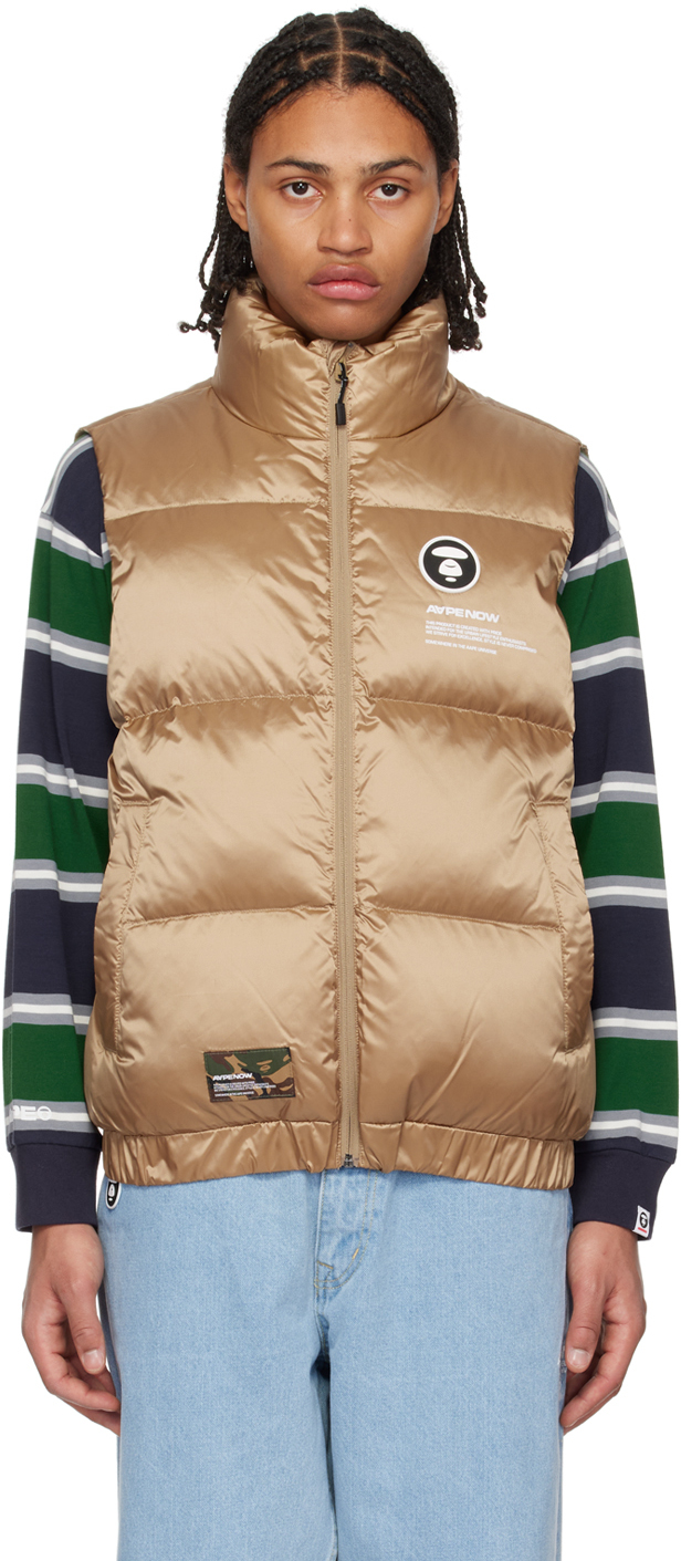 Gold Printed Down Vest by AAPE by A Bathing Ape on Sale