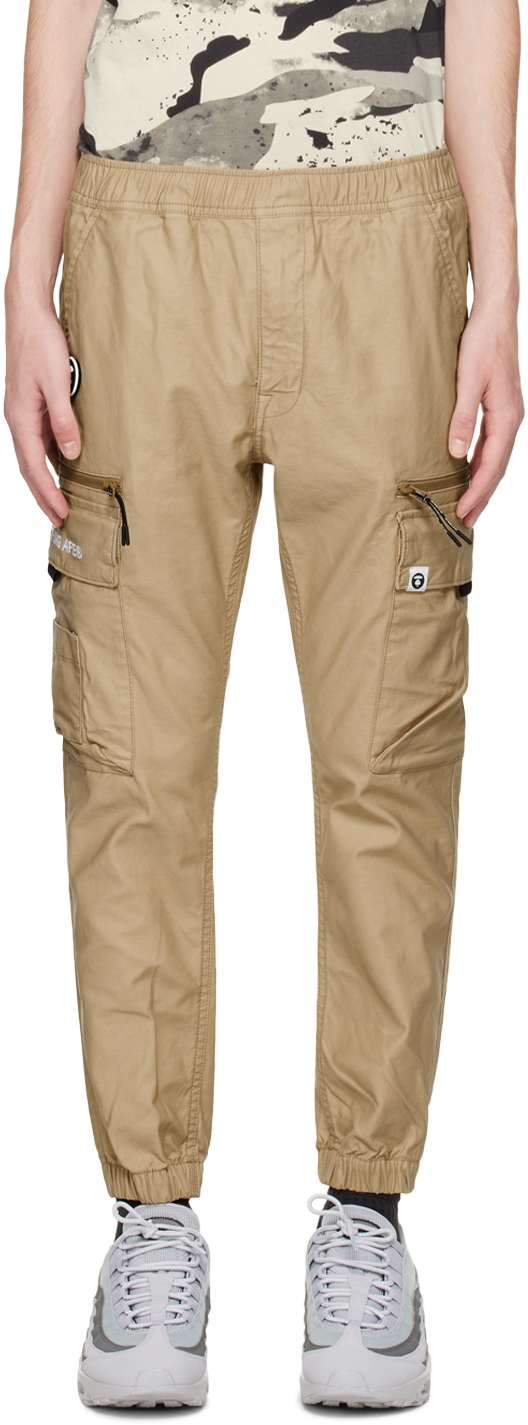 Beige Embroidered Cargo Pants