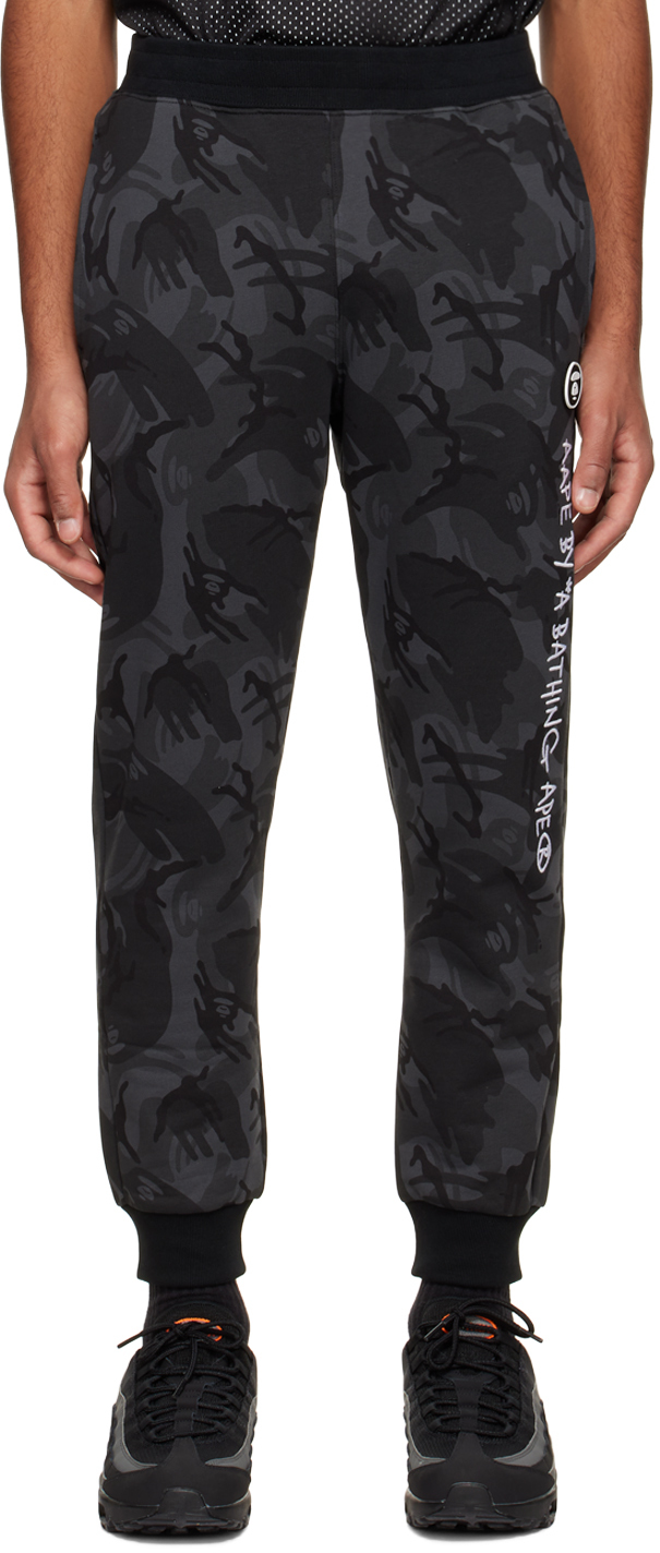 AAPE by A Bathing Ape Black Embroidered Lounge Pants