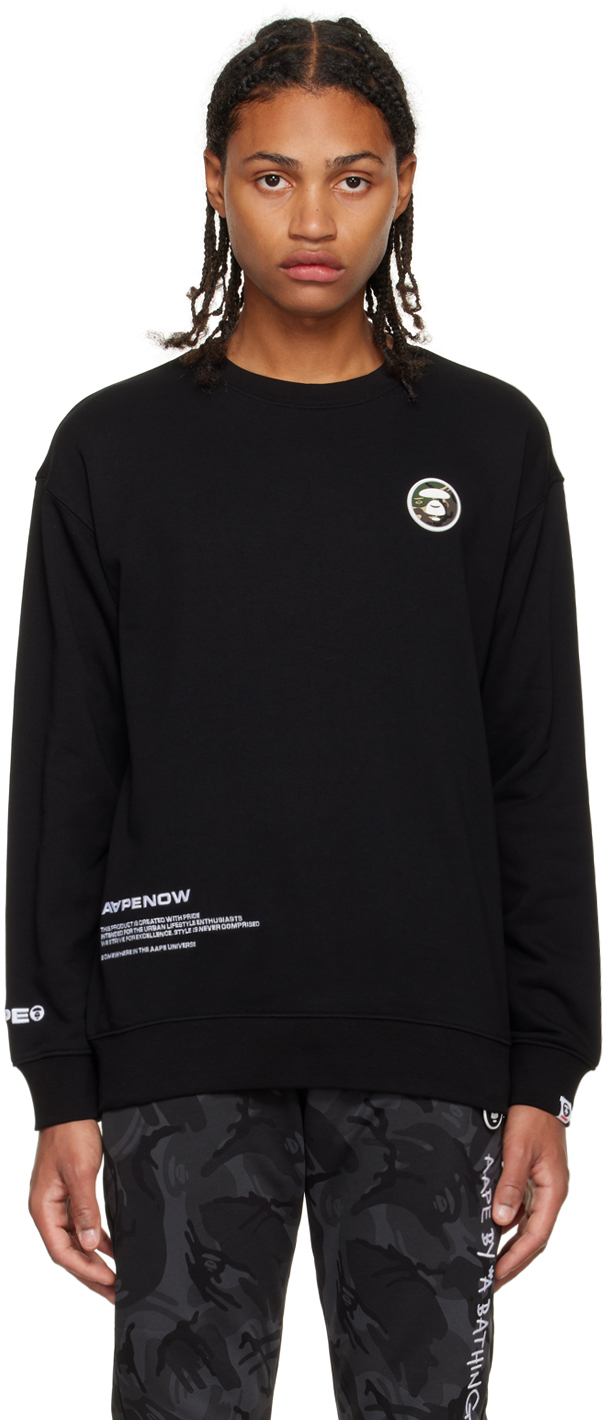 Black Crewneck Sweatshirt by AAPE by A Bathing Ape on Sale