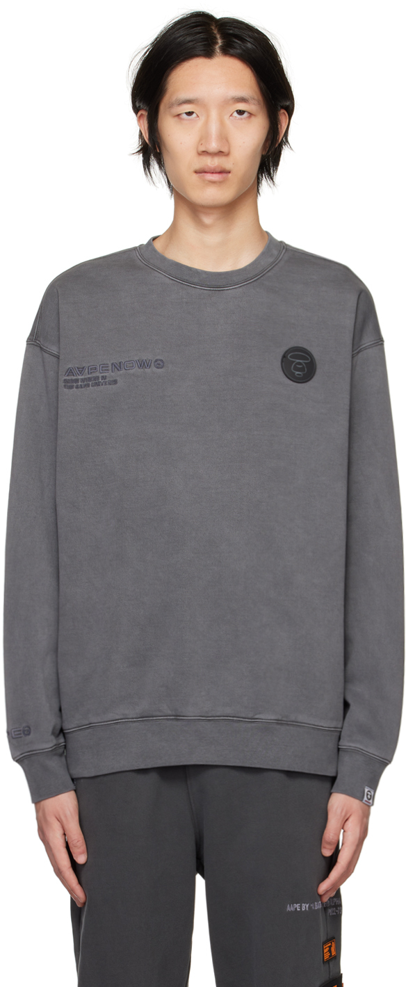 Gray Embroidered Sweatshirt by AAPE by A Bathing Ape on Sale