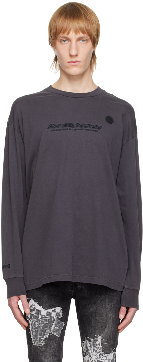 Gray Logo Long Sleeve T-Shirt by AAPE by A Bathing Ape on Sale