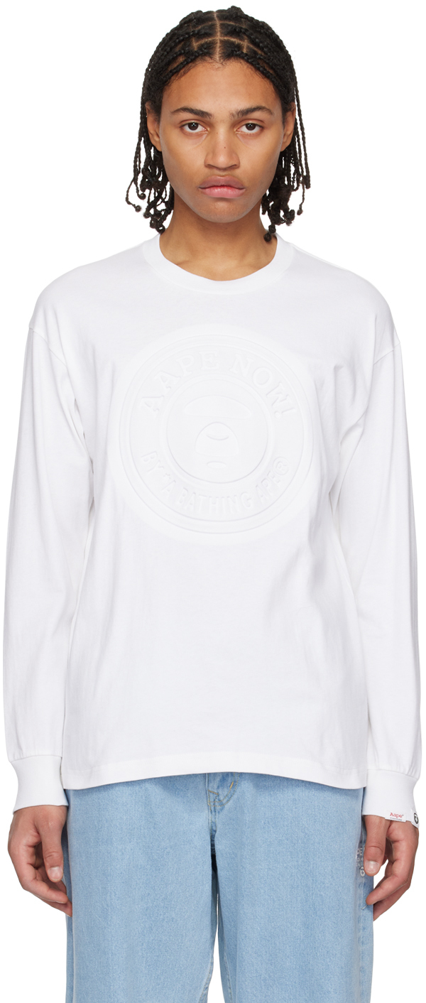 AAPE by A Bathing Ape: White Embossed Long Sleeve T-Shirt | SSENSE UK