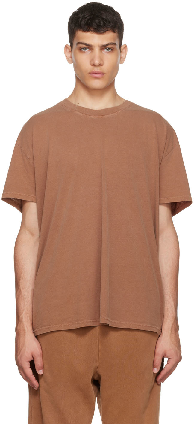 Les Tien Brown Garment-dyed T-shirt In Cognac Pigent