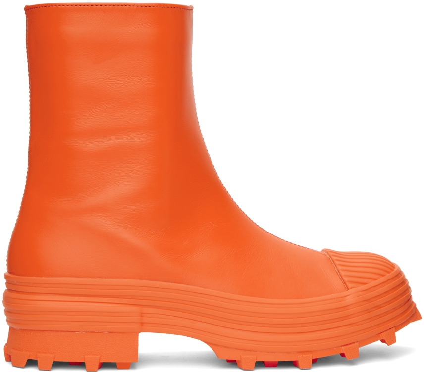 CAMPERLAB: Orange Calfskin Traktori Ankle Boots | SSENSE Canada
