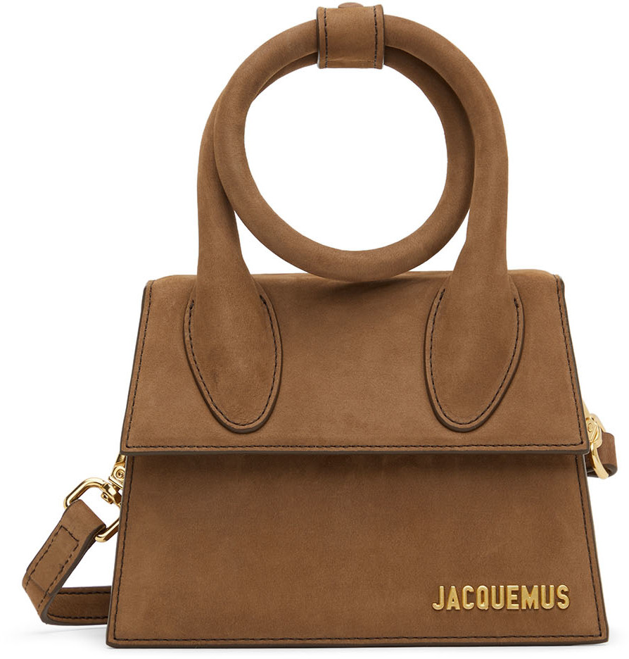 Jacquemus: Brown Suede ‘Le Chiquito Noeud’ Top Handle Bag | SSENSE