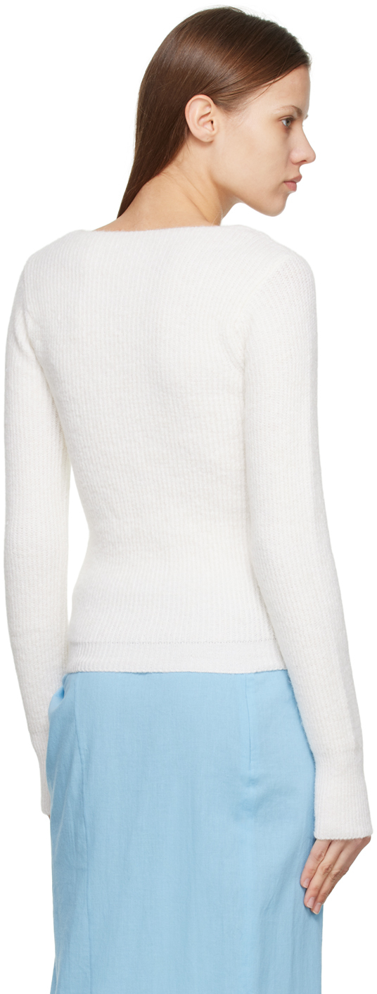 Jacquemus Asymmetric Ribbed Cardigan In 110 Off-white