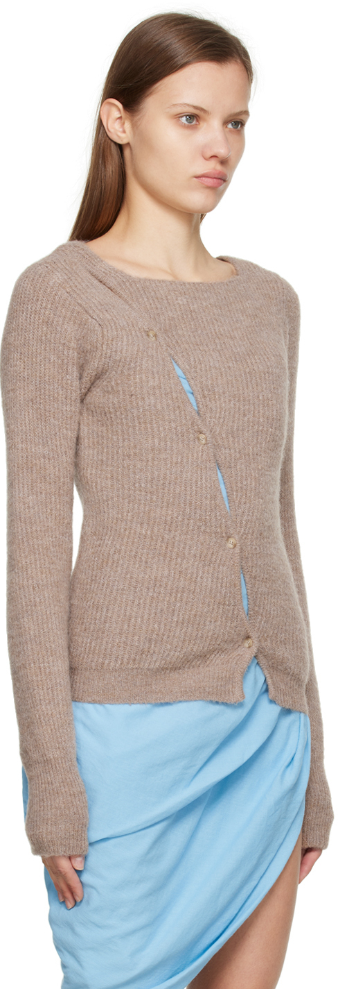 Jacquemus Beige Asymmetric Cardigan La Maille Pau In 130 Light Beige