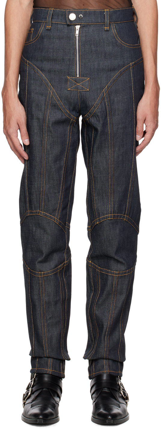 Parnell Mooney Ssense Exclusive Indigo 50 Panel Jeans In Raw Denim