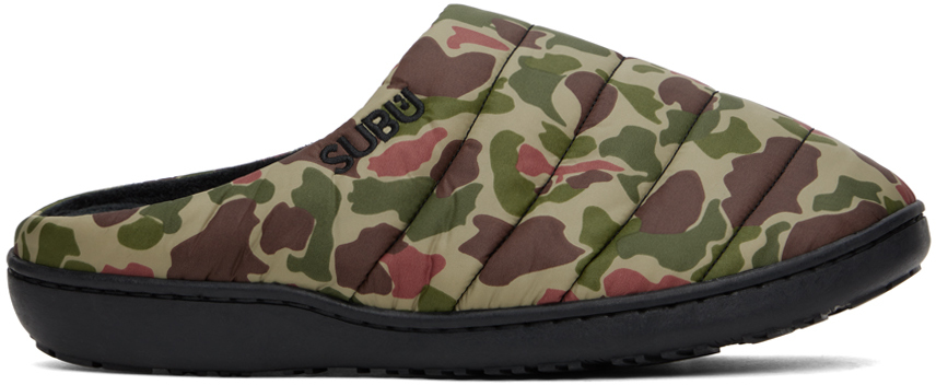 Subu Khaki Quilted Camo Slippers In Duck Camo