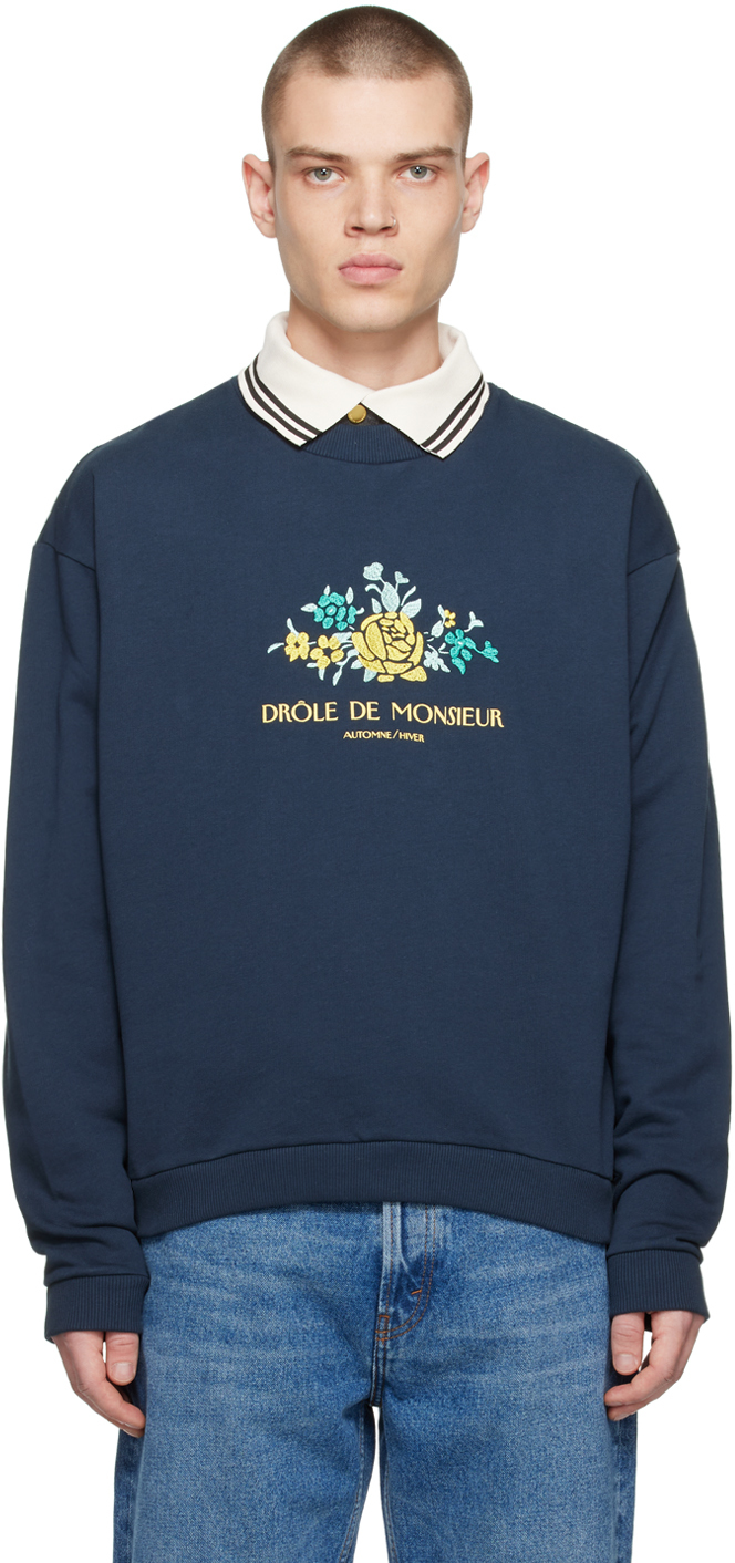 Drôle De Monsieur Le Sweatshirt Fleur In Navy (blue)