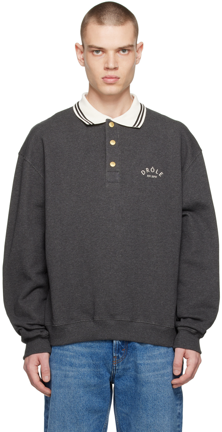 Drôle De Monsieur Gray 'le Polo Sweatshirt' Polo In Dark Grey