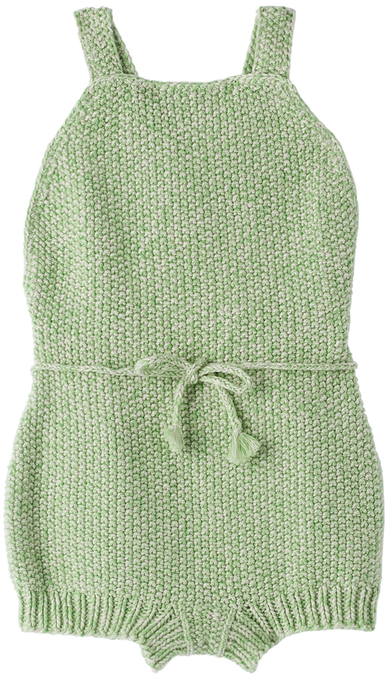 Baby Green & White Cottonseed Starfish Romper by Misha & Puff on Sale