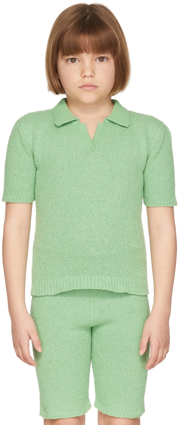 Misha And Puff Kids Green Bouclé Polo In 322 Peapod