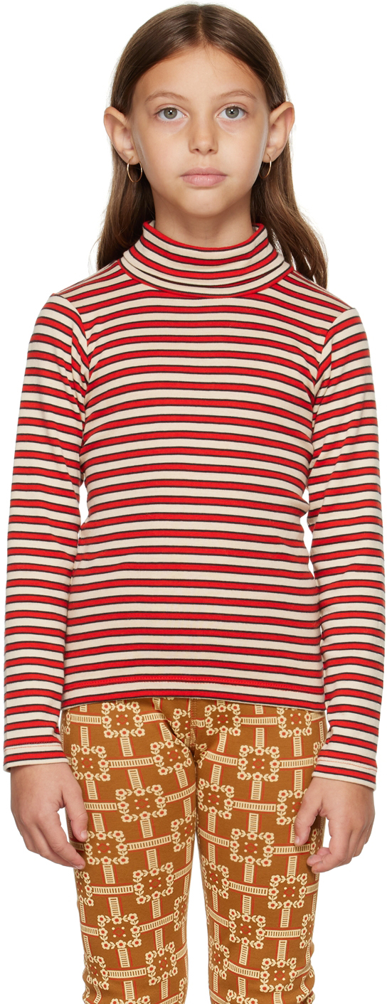 Kids Red Striped Long Sleeve T-shirt In Red Flame Stripe 693