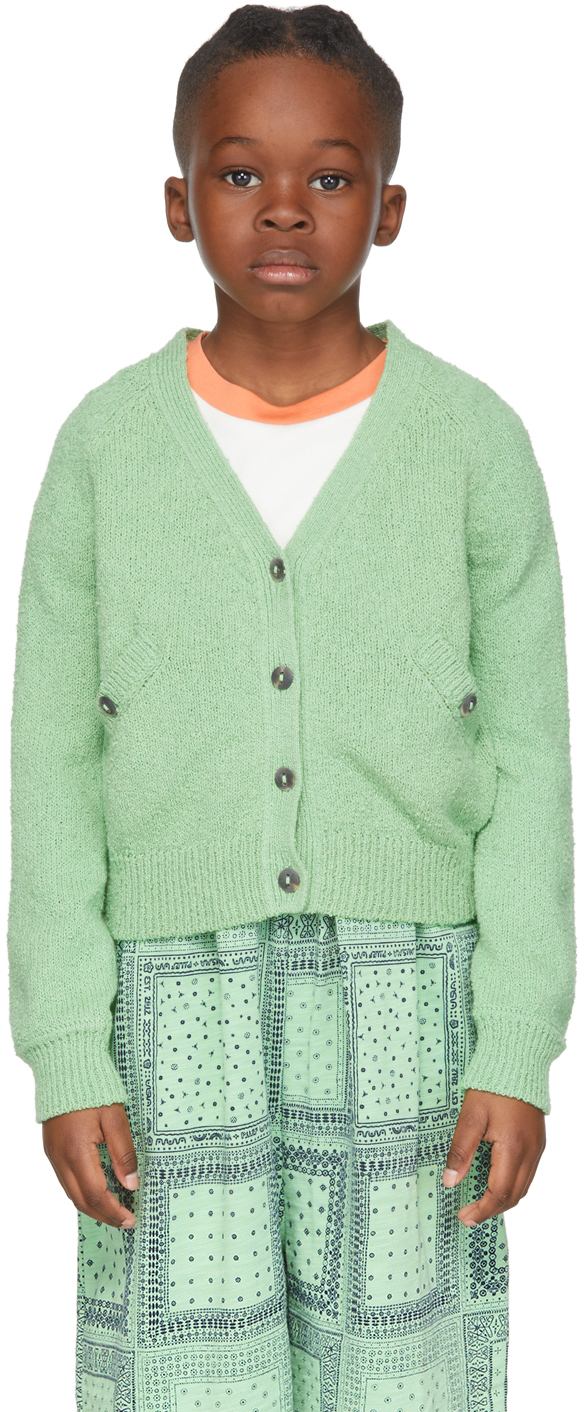 Misha And Puff Kids Green Bouclé Everyday Cardigan In 322 Peapod