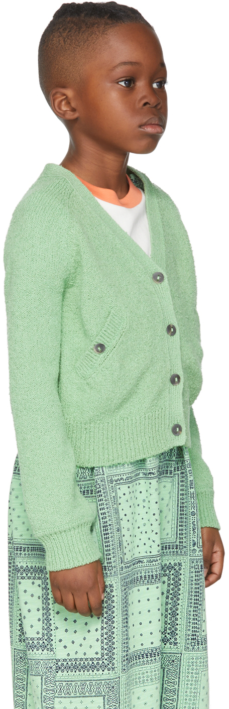 Misha And Puff Kids Green Bouclé Everyday Cardigan In 322 Peapod
