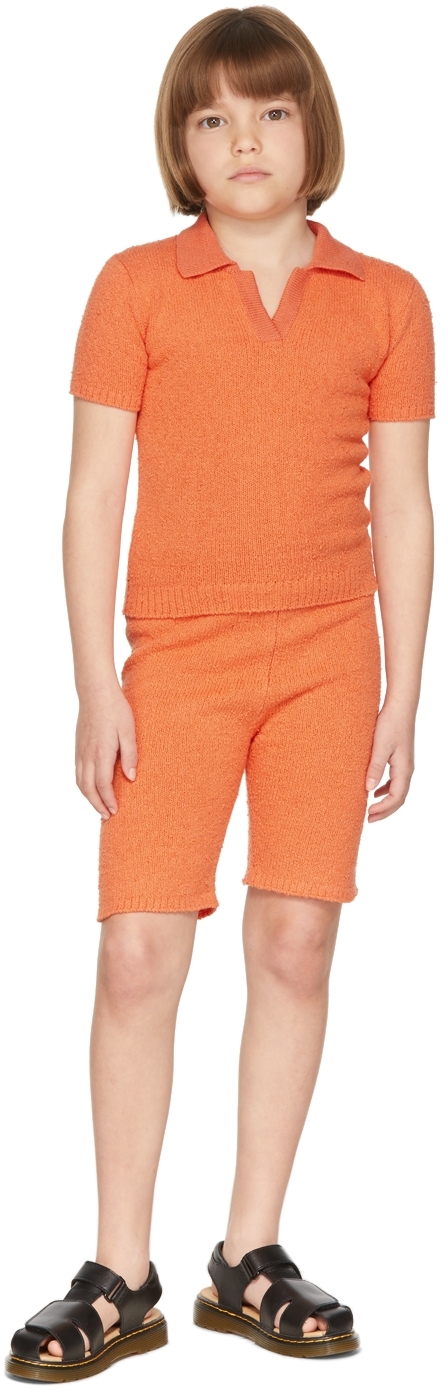 Kids Orange Bouclé Boardwalk Shorts by Misha & Puff on Sale