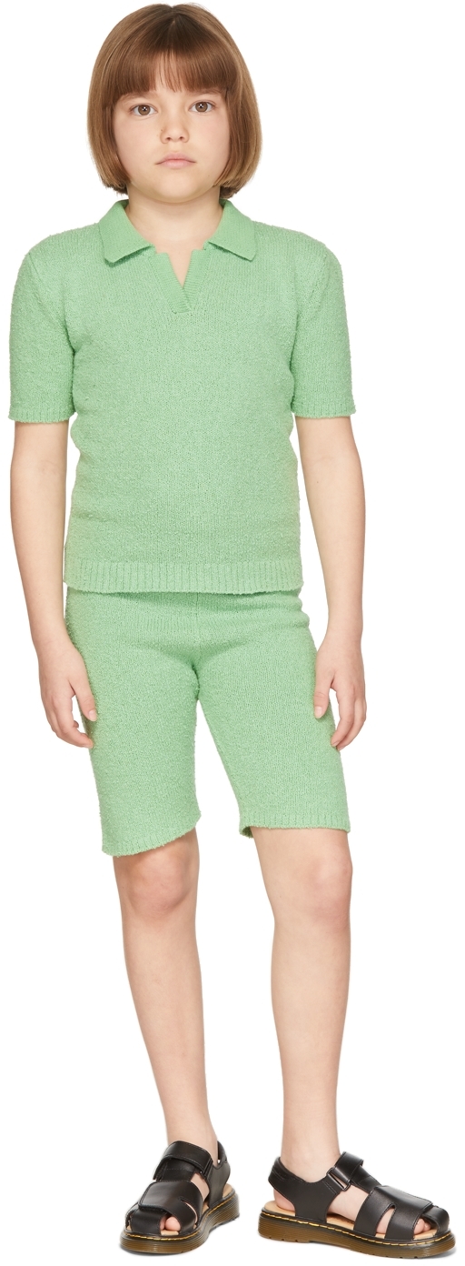 Kids Green Bouclé Boardwalk Shorts by Misha & Puff on Sale