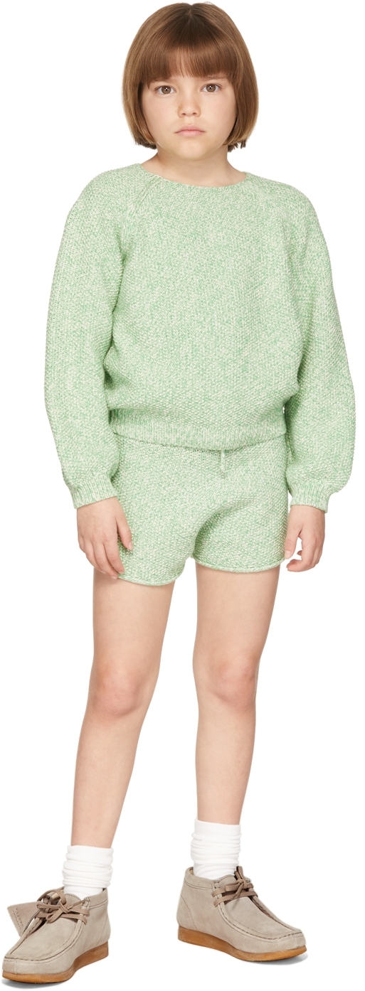 Misha And Puff Kids Green & Off-white Cottonseed Shorts In 322 Peapod