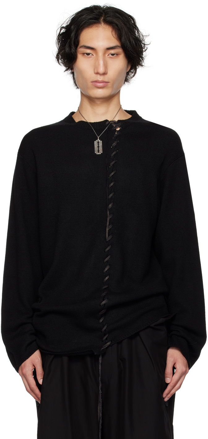 Black Lace-Up Sweater